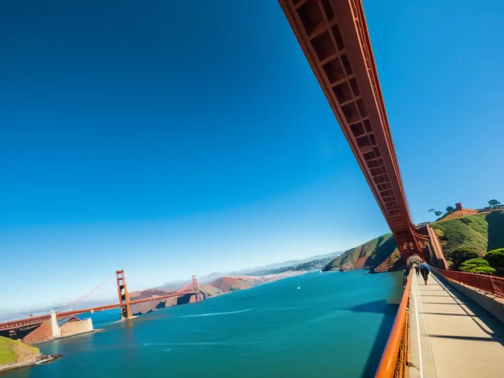 Un impresionante puente icónico en San Francisco, con su elegante diseño y vasto paisaje