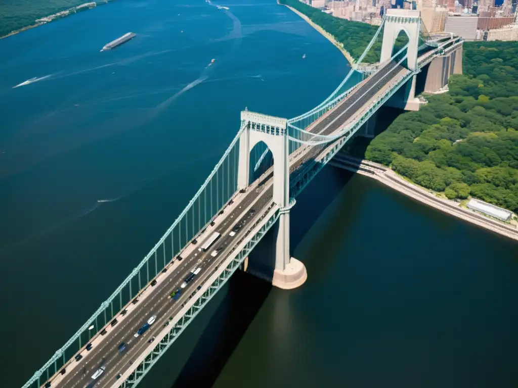 Un impresionante puente de George Washington en alta resolución, mostrando su monumental presencia y papel vital en la conexión de centros urbanos