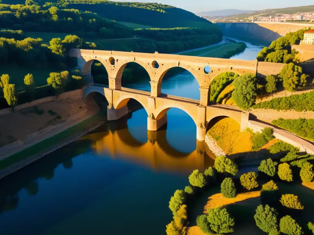 El impresionante puente romano de Alcántara sobre el río Tajo al atardecer