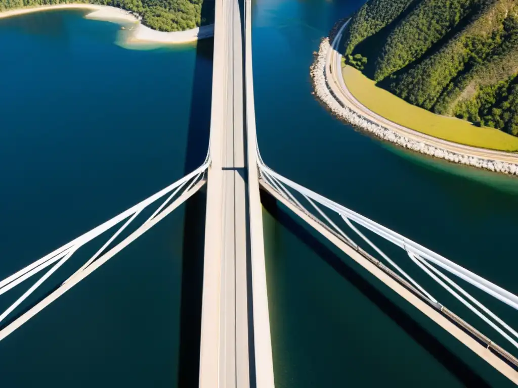 Diseño impresionante de puentes colgantes y arquitectura, destacando la elegante curvatura y detalle estructural en un entorno natural único