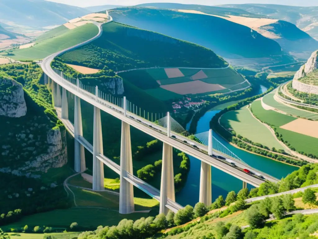 El impresionante Viaducto de Millau se eleva majestuoso sobre el paisaje, integrándose armoniosamente