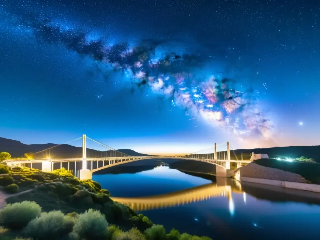 Impresionante vista nocturna de la Vía Láctea sobre el Puente de la Torre, ideal para observaciones astronómicas