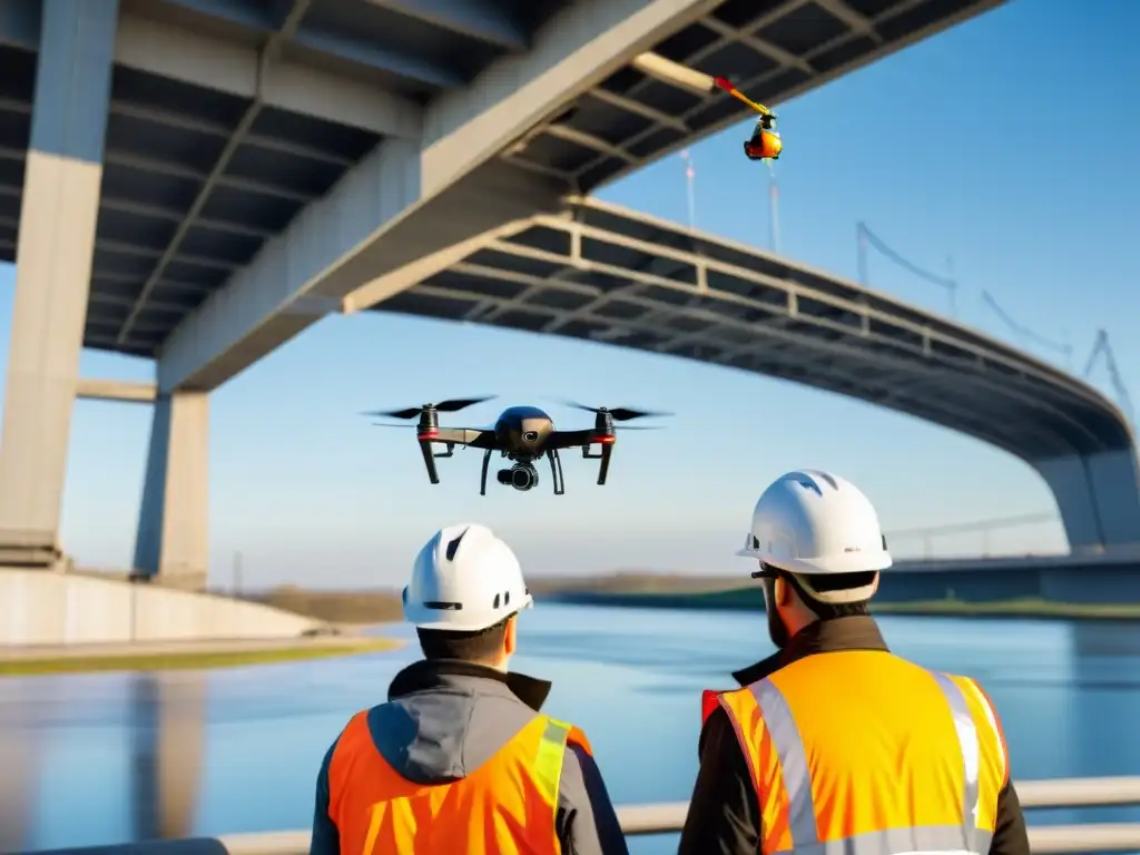 Ingenieros usan drones para mantenimiento inteligente de puentes, monitoreando datos con tablets