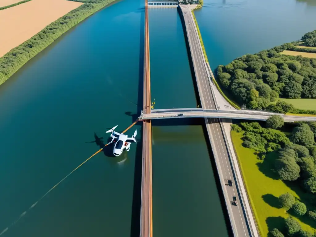 Ingenieros utilizan drones para mantenimiento de puentes, mostrando tecnología de vanguardia y cuidado ambiental