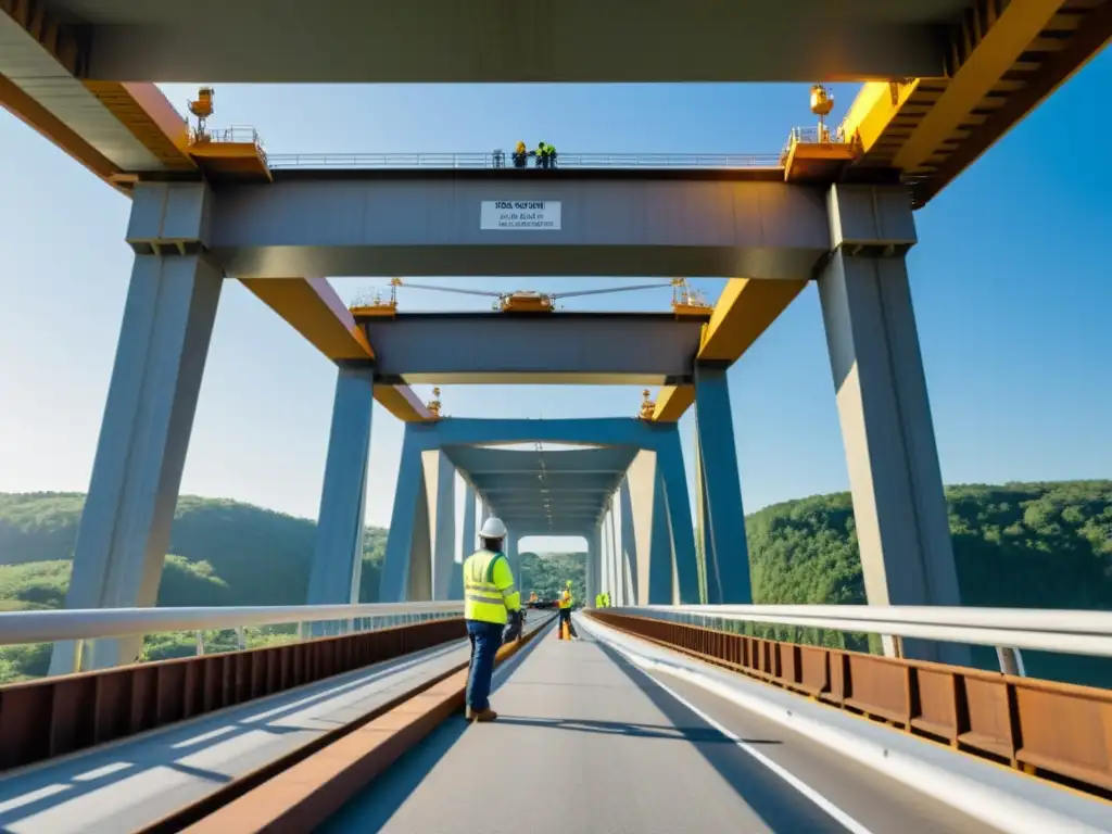 Ingenieros midiendo la integridad de un puente, cumpliendo normativas internacionales diseño puentes seguridad