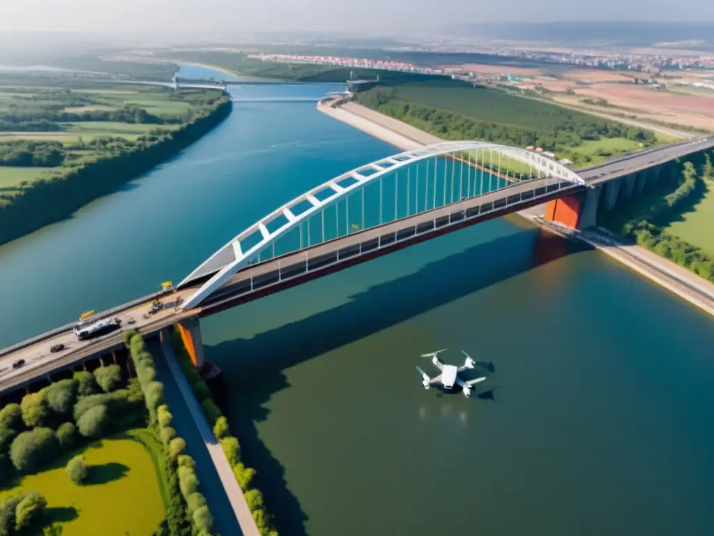 Ingenieros inspeccionando un puente con drones para reducción costos mantenimiento puentes drones