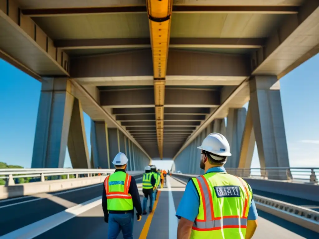 Ingenieros inspeccionan puente icónico, destacando conservación y mantenimiento