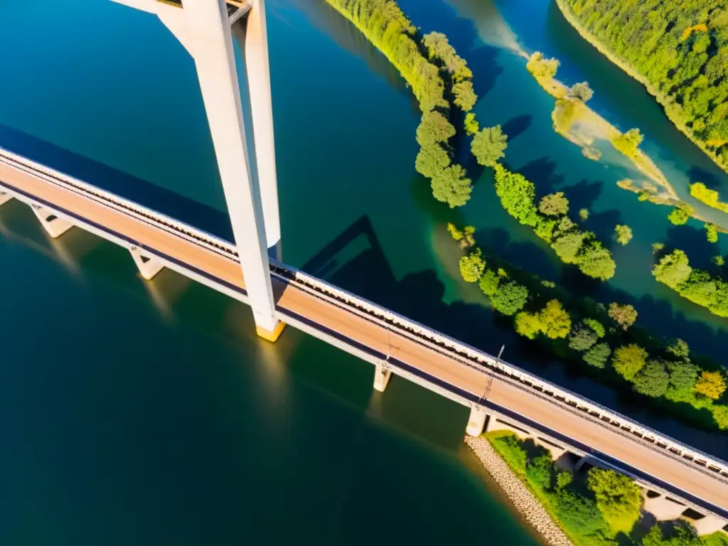 Innovaciones en ingeniería de puentes con drones: inspección detallada del puente desde el aire, con detalles estructurales visibles