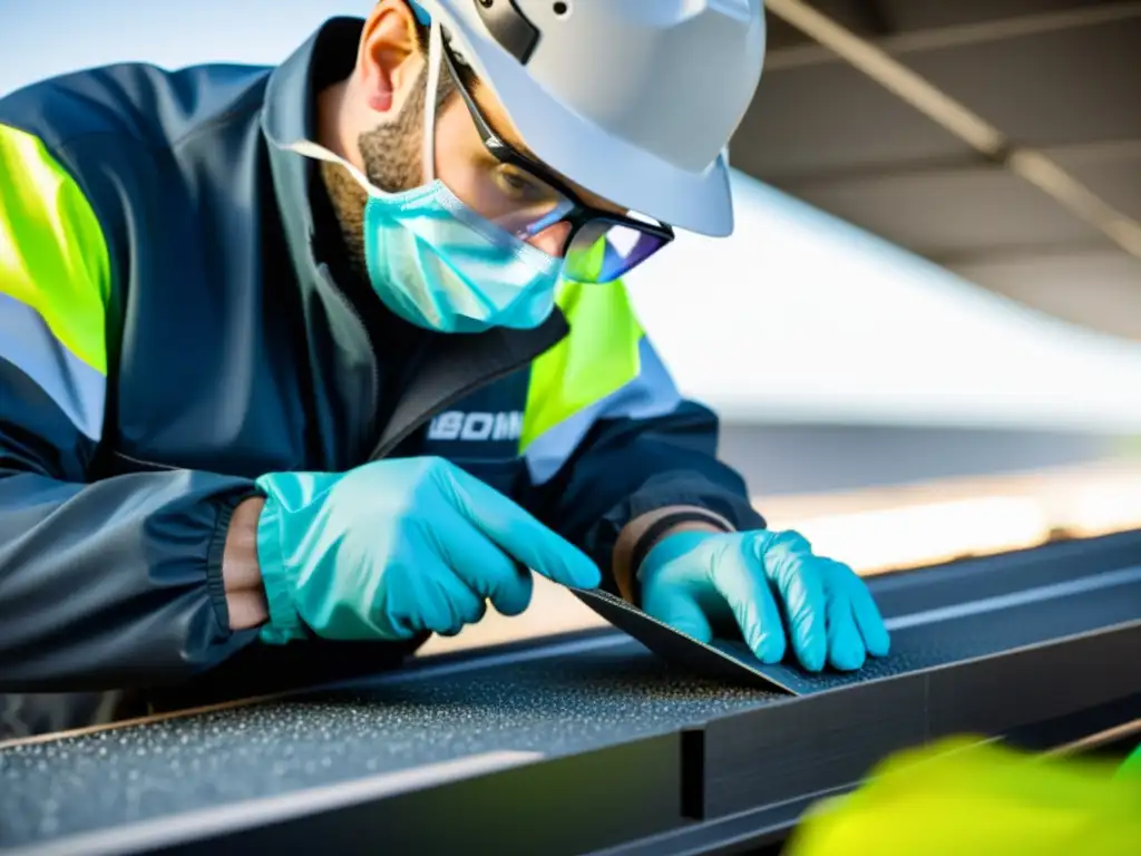 Inspección detallada de componente de puente de material compuesto, destacando el compromiso con el diseño de puentes con materiales compuestos