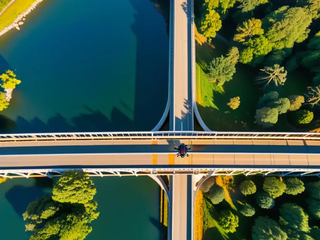 Inspección de puentes con drones: drone de alta tecnología inspeccionando detalladamente la estructura de un puente desde el aire