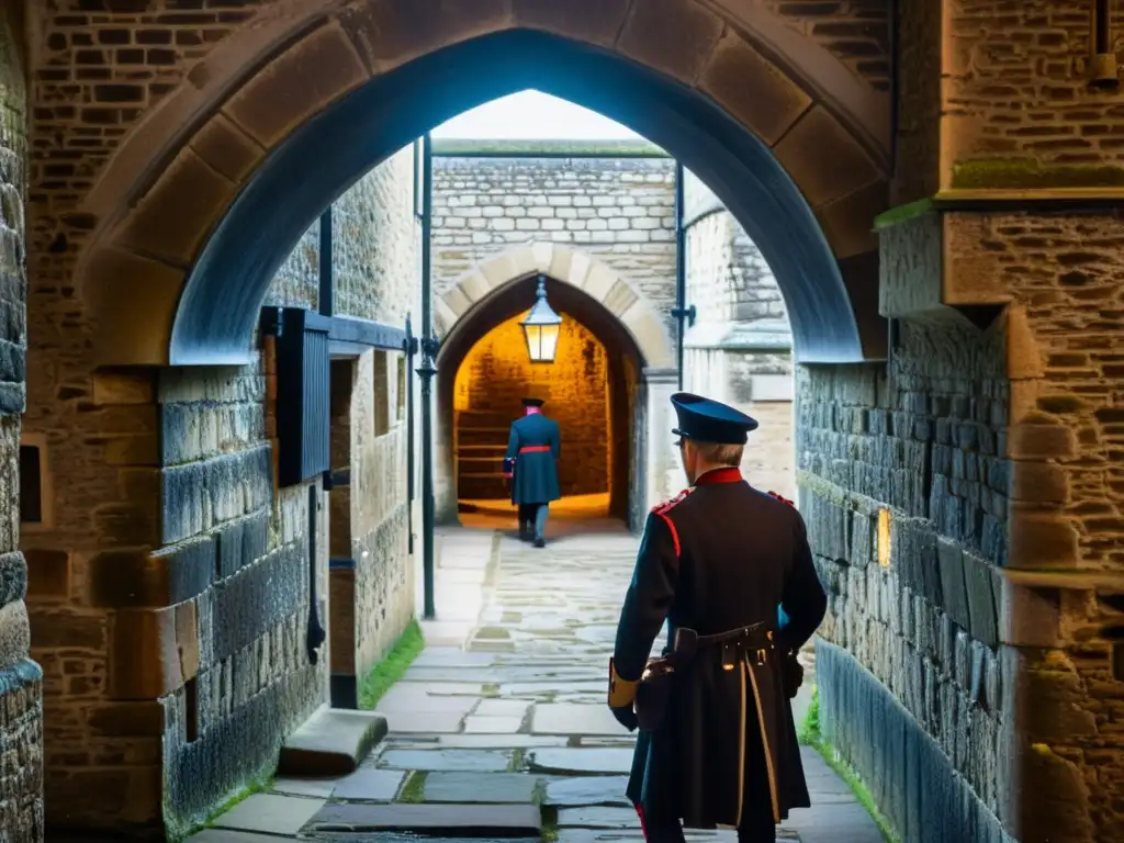 Interior oscuro y misterioso del Puente de la Torre de Londres, revelando secretos y mazmorras históricas