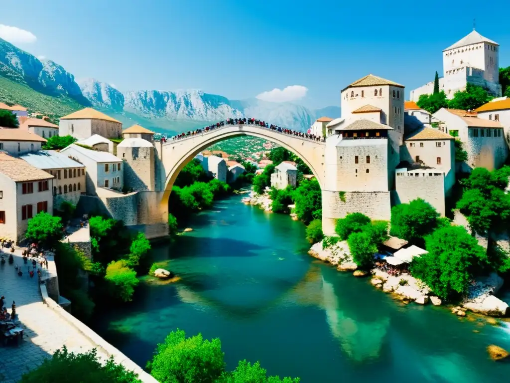 El legendario Puente Stari Most en Mostar, Bosnia y Herzegovina, se muestra en esta impresionante imagen de alta resolución