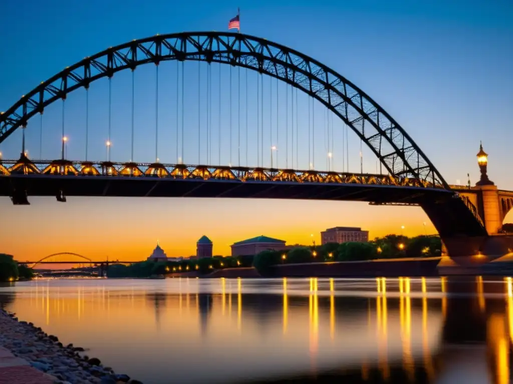 El legendario puente Eads sobre el río Mississippi al atardecer en St