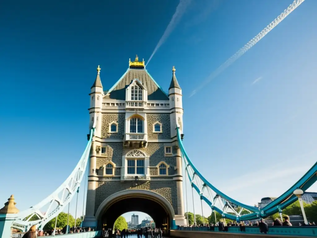 La majestuosa arquitectura gótica del Puente de la Torre resalta en esta detallada fotografía, mostrando su historia y grandiosidad en Londres