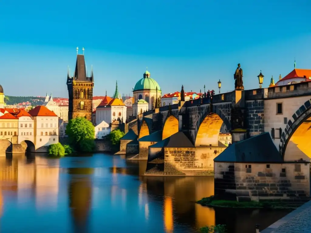 La majestuosa arquitectura y la historia del Puente de Carlos en Praga capturadas en una imagen detallada y evocadora