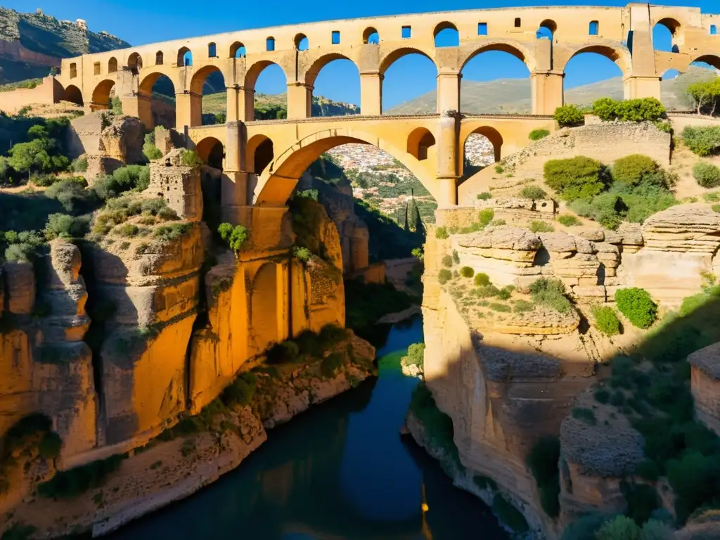 La majestuosa estructura del Puente Nuevo de Ronda se ilumina con el cálido resplandor del atardecer, destacando su belleza histórica