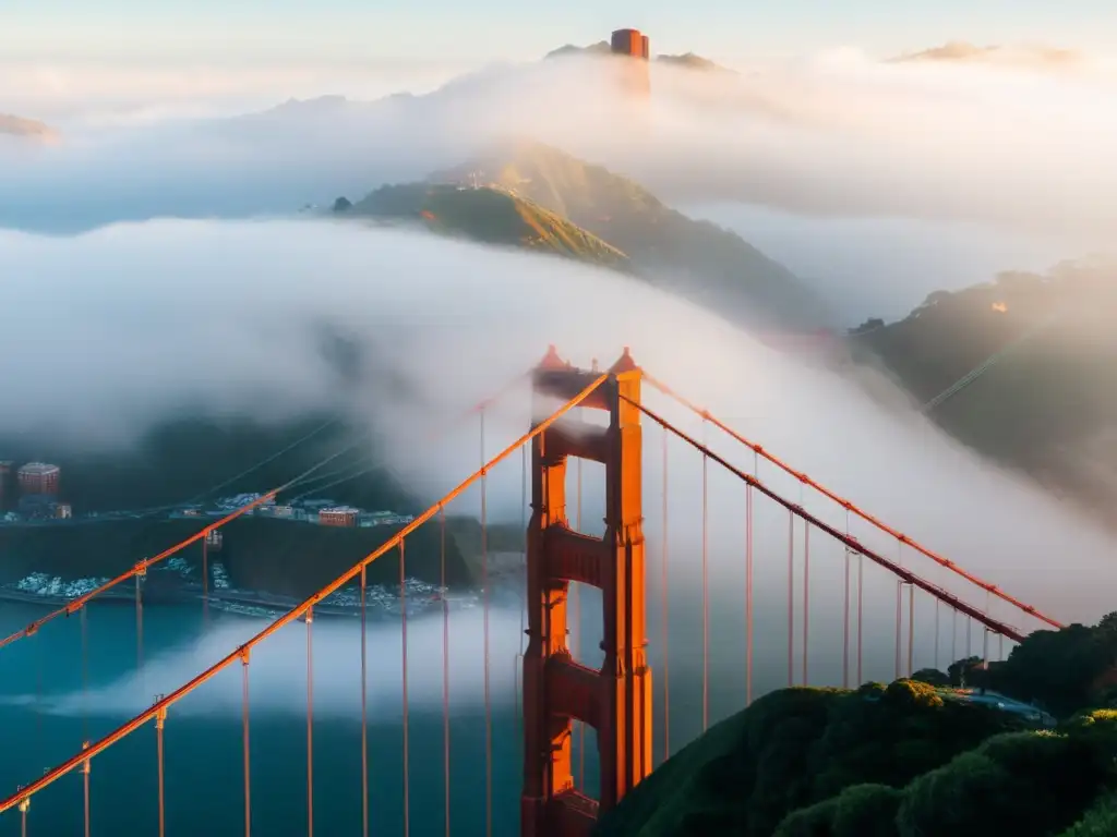 El majestuoso Puente Golden Gate en San Francisco, envuelto en la neblina matutina