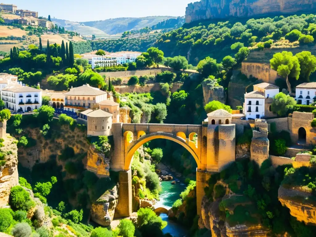 El majestuoso Puente Nuevo en Ronda, España, destaca por su arquitectura y su integración armoniosa con el entorno natural