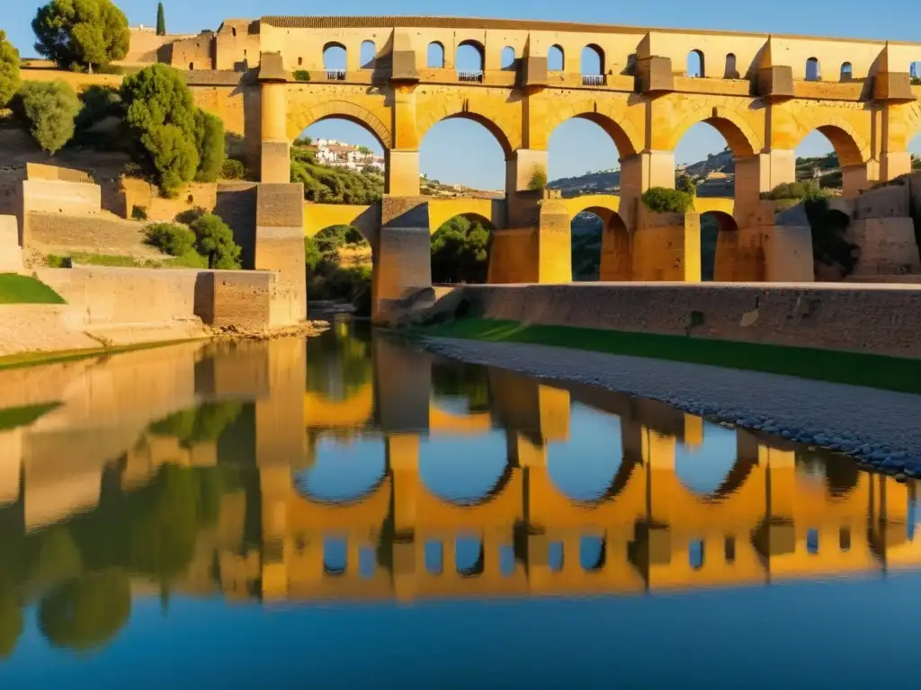 El majestuoso Puente Romano de Córdoba en cálida luz del atardecer, resaltando su historia y belleza antigua frente al río Guadalquivir