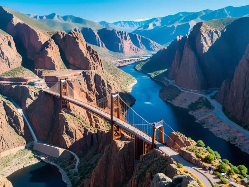 Un majestuoso puente Royal Gorge, atracción turística, en un escenario natural impresionante con montañas, cañón y visitantes maravillados