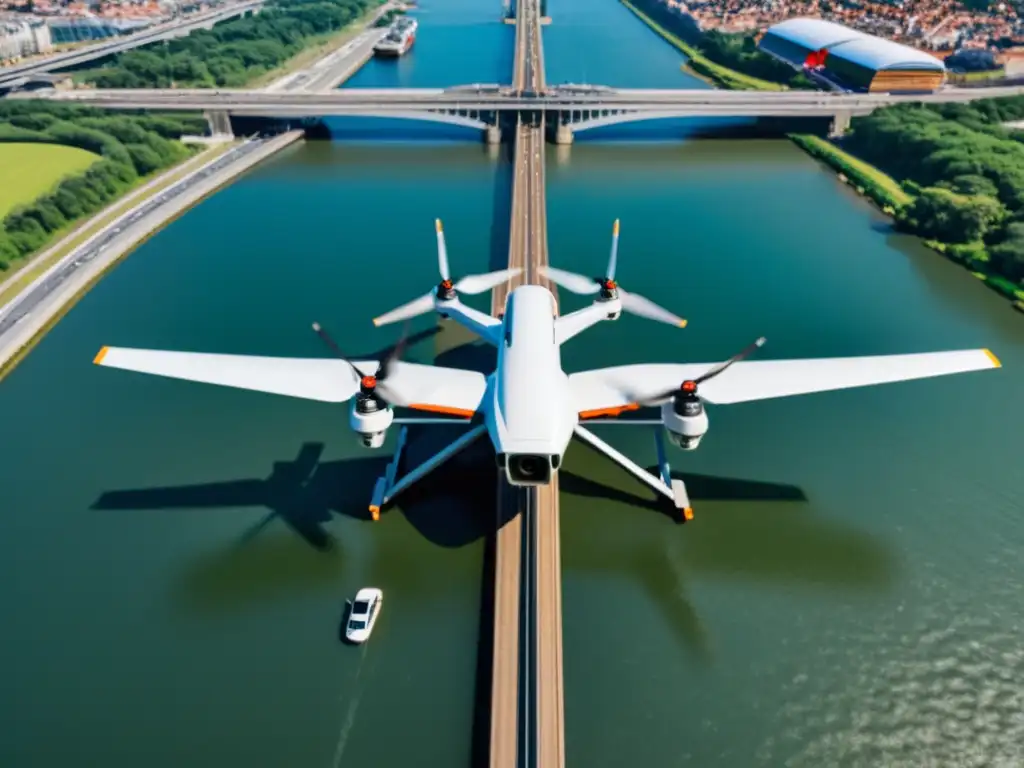 Mantenimiento inteligente de puentes: drone capturando datos sobre estructura centenaria