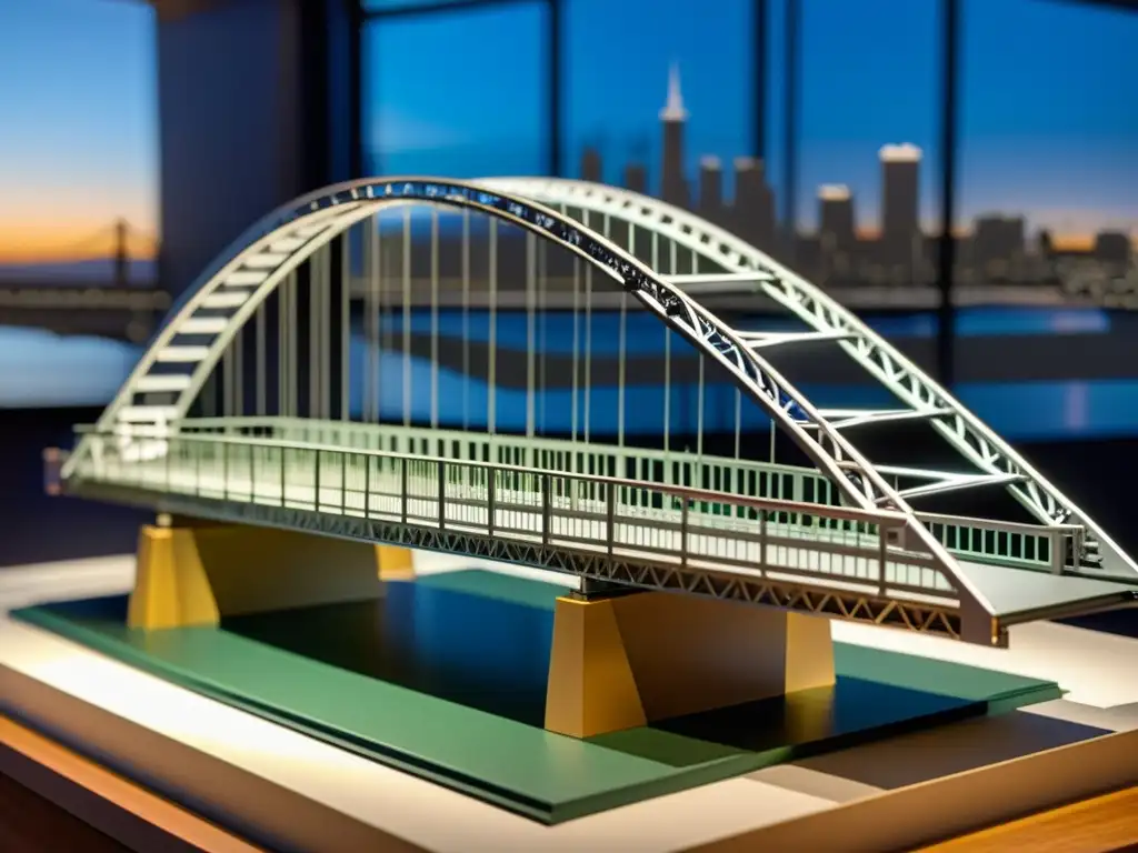 Maqueta detallada de la construcción de puentes emblemáticos en exposiciones