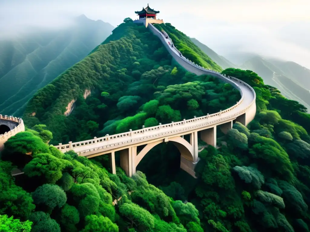 El misterioso Puente de los Espíritus en China, envuelto en la niebla en el majestuoso Monte Tai, evocando tradición y encanto