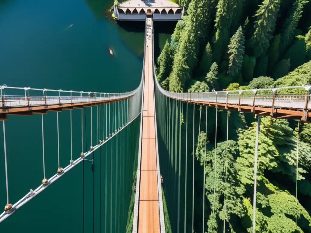 Modelado 3D del Puente Colgante de Capilano: Intrincada red de cables, vigas y soportes, con una belleza técnica y natural impresionante