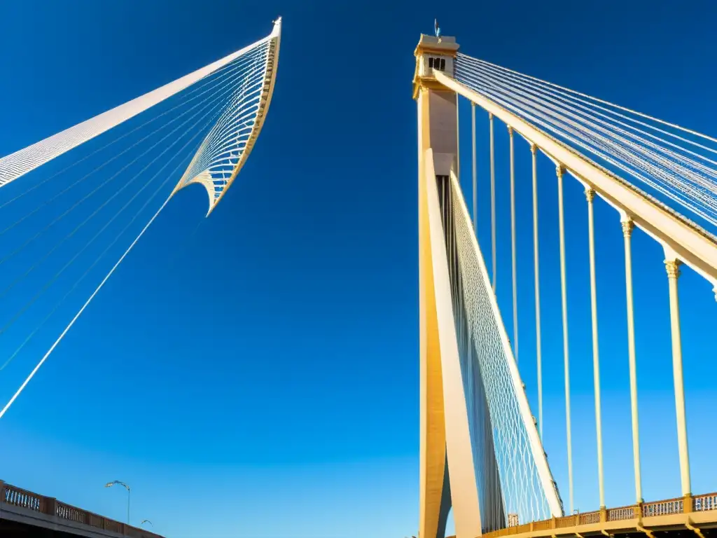 Un modelo tridimensional del impresionante Puente de las Américas capturado desde abajo, mostrando su diseño estructural y detalles arquitectónicos