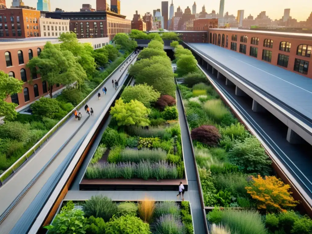 Un oasis urbano en el High Line de Nueva York, puentes icónicos integrando espacios naturales