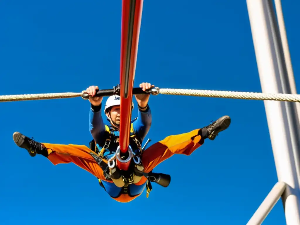 Un operador de salto bungee experto ajusta con precisión el arnés de un aventurero en Puente Nueva Gales, resaltando seguridad y emoción