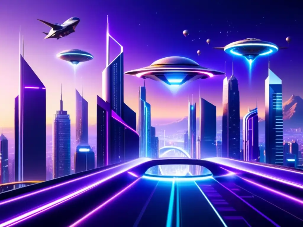 Paisaje futurista de puentes icónicos en ciencia ficción, conectando rascacielos y vehículos voladores en un mundo distante y sorprendente