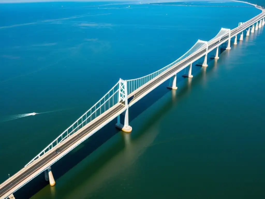 Panorámica impresionante del Puente Bahía Chesapeake, con diseño arquitectónico imponente y extensión majestuosa sobre aguas brillantes