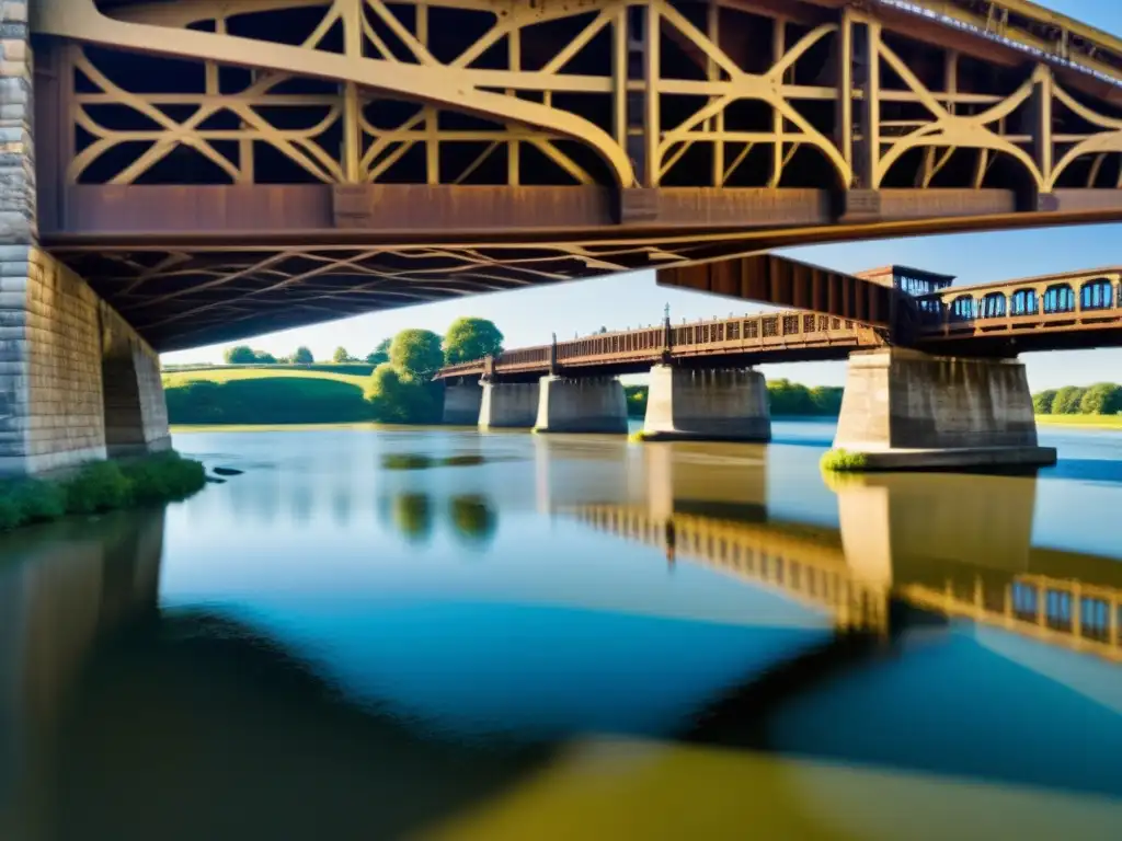 Panorámica de puente histórico sobre río, evocando evolución de puentes a través del tiempo y tecnología de preservación