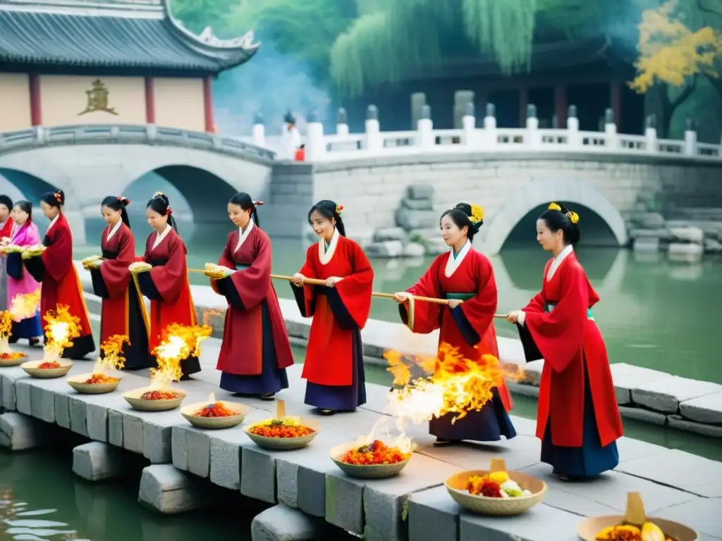 Participantes del Festival Qingming en el Puente Zhaozhou visten Hanfu y realizan rituales de homenaje a sus ancestros