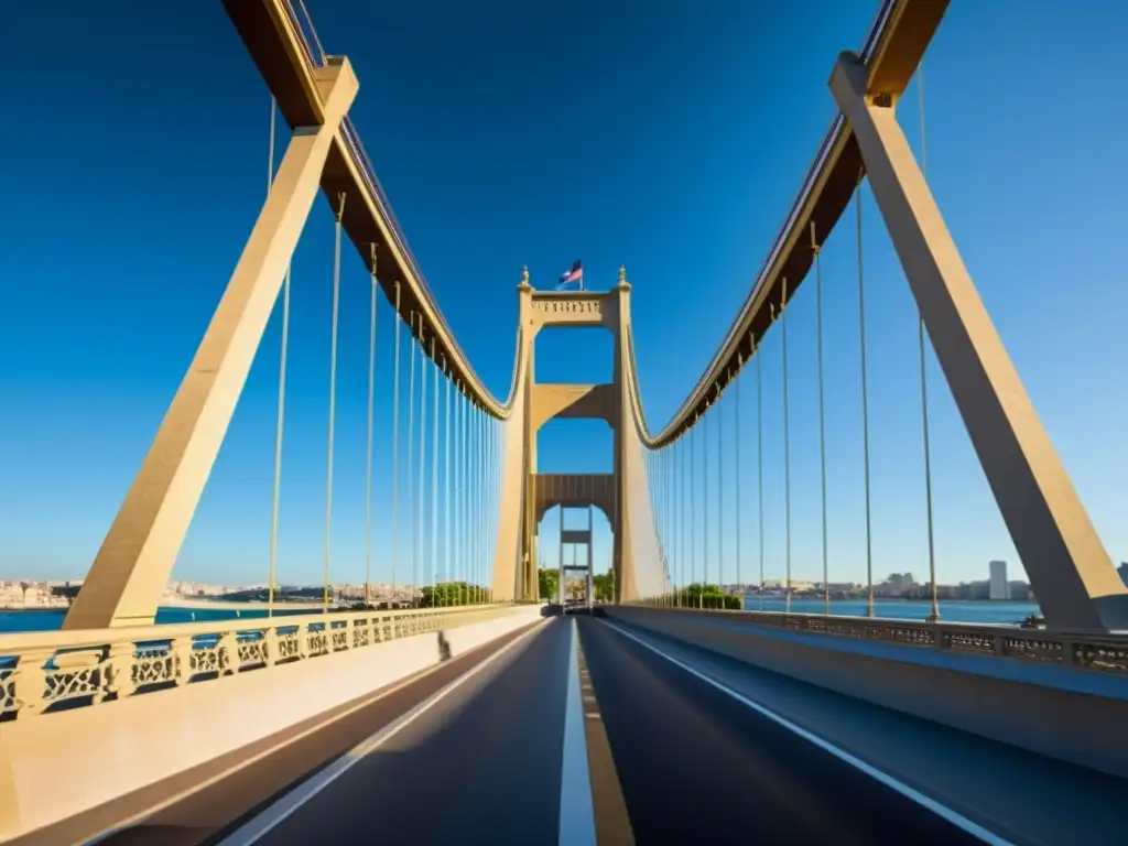 Una fotografía perfecta del Puente de la Constitución, resaltando sus detalles arquitectónicos con juego de luces y sombras