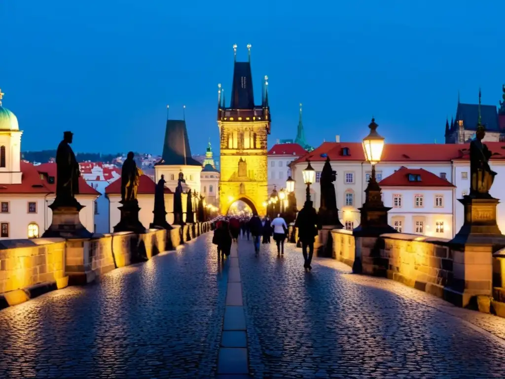 El Puente de Carlos en Praga, República Checa, con su arquitectura gótica y estatuas de santos