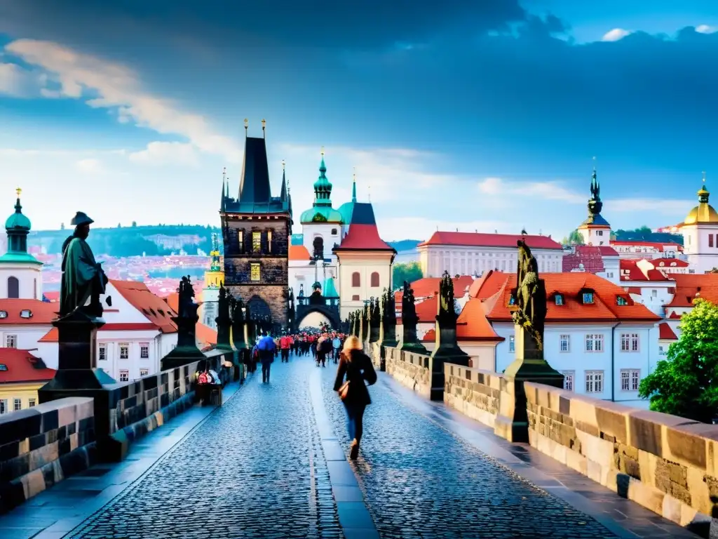 Charles Bridge: Historia y majestuosidad en Praga El Puente Carlos de Praga, con su arquitectura gótica y el río Vltava, rebosa vida e historia