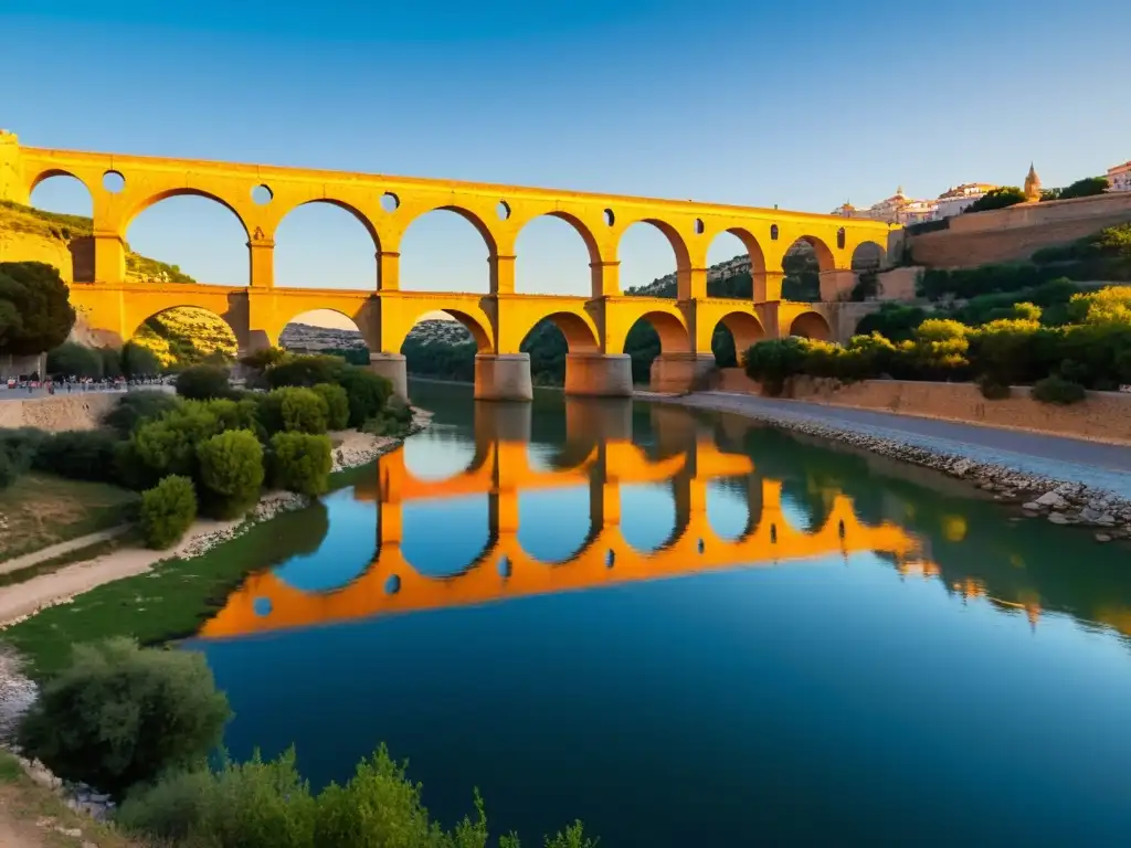 El Puente de Alcántara muestra la arquitectura romana con detalle, bañado por la cálida luz del atardecer sobre el río Tajo