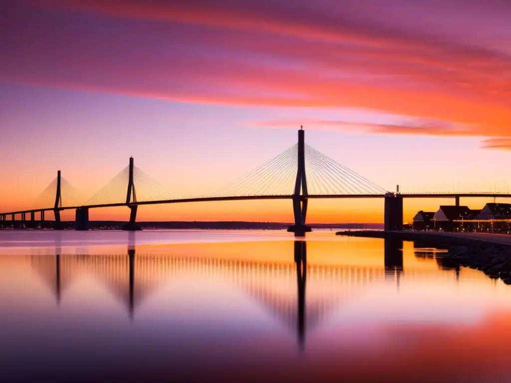 Puente de Oresund al atardecer: majestuosidad en el horizonte El Puente de Oresund en un atardecer impresionante, resaltando su arquitectura moderna y la belleza natural