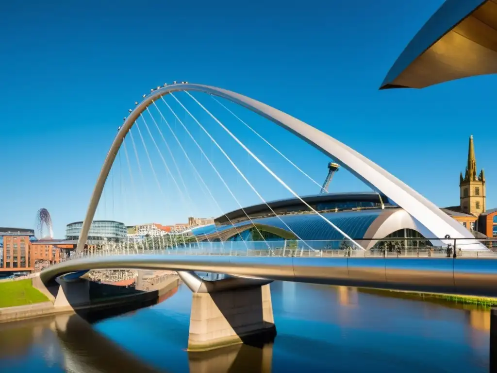 El puente basculante de Gateshead brilla bajo el sol, mostrando su innovación y diseño moderno en detalle