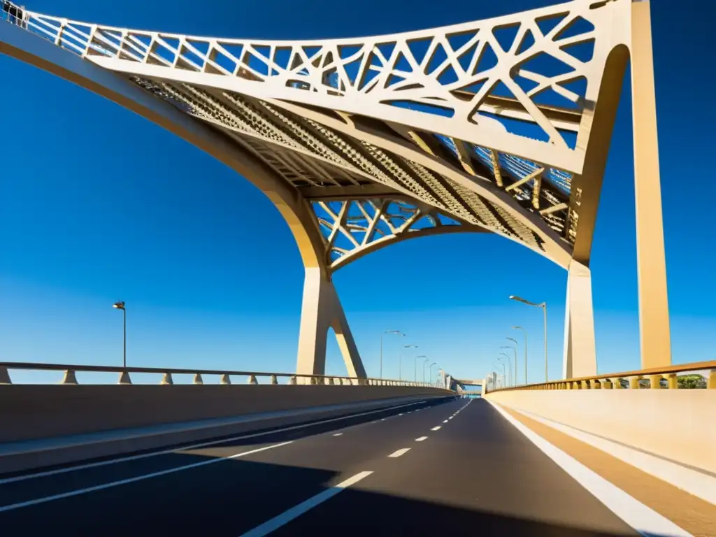 Fotografía perfecta del Puente de la Constitución, resaltando detalles arquitectónicos, juego de luces y sombras, y paisaje circundante