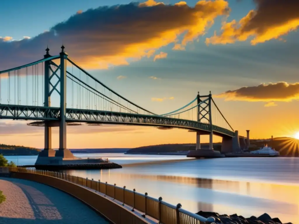 El Puente de Quebec en todo su esplendor al atardecer, reflejando su importancia histórica y belleza icónica