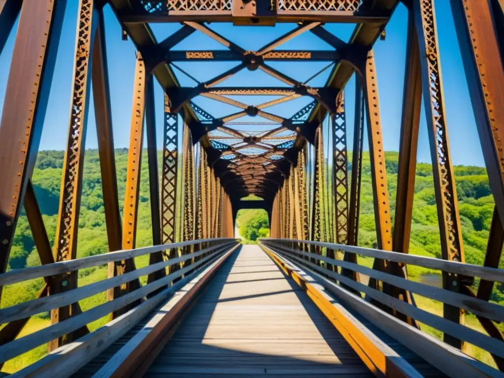 El puente de Hartland estructura centenaria, con su intrincada estructura de madera y hierro, bañada por la suave luz del sol