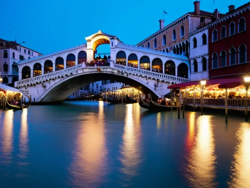 Una fotografía de alta resolución del Puente de Rialto en Venecia, durante un evento cultural