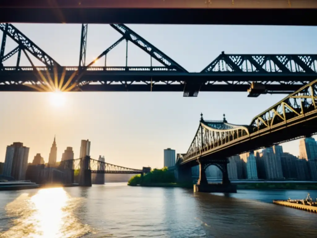 El Puente de Queensboro muestra su historia y arquitectura icónica sobre el río East River al atardecer en Nueva York