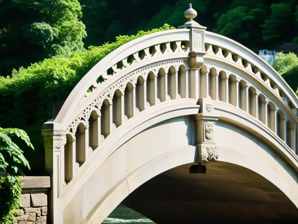 Un puente histórico con detalles arquitectónicos, piedra envejecida y elementos metálicos