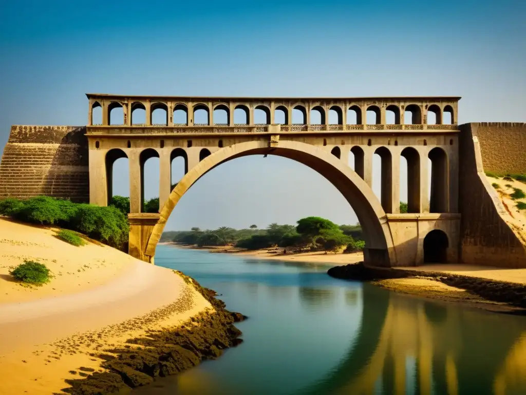 Puente histórico de la Isla de los Esclavos en Senegal Un puente histórico en la Isla de los Esclavos en Senegal, evocando la historia colonial con texturas envejecidas
