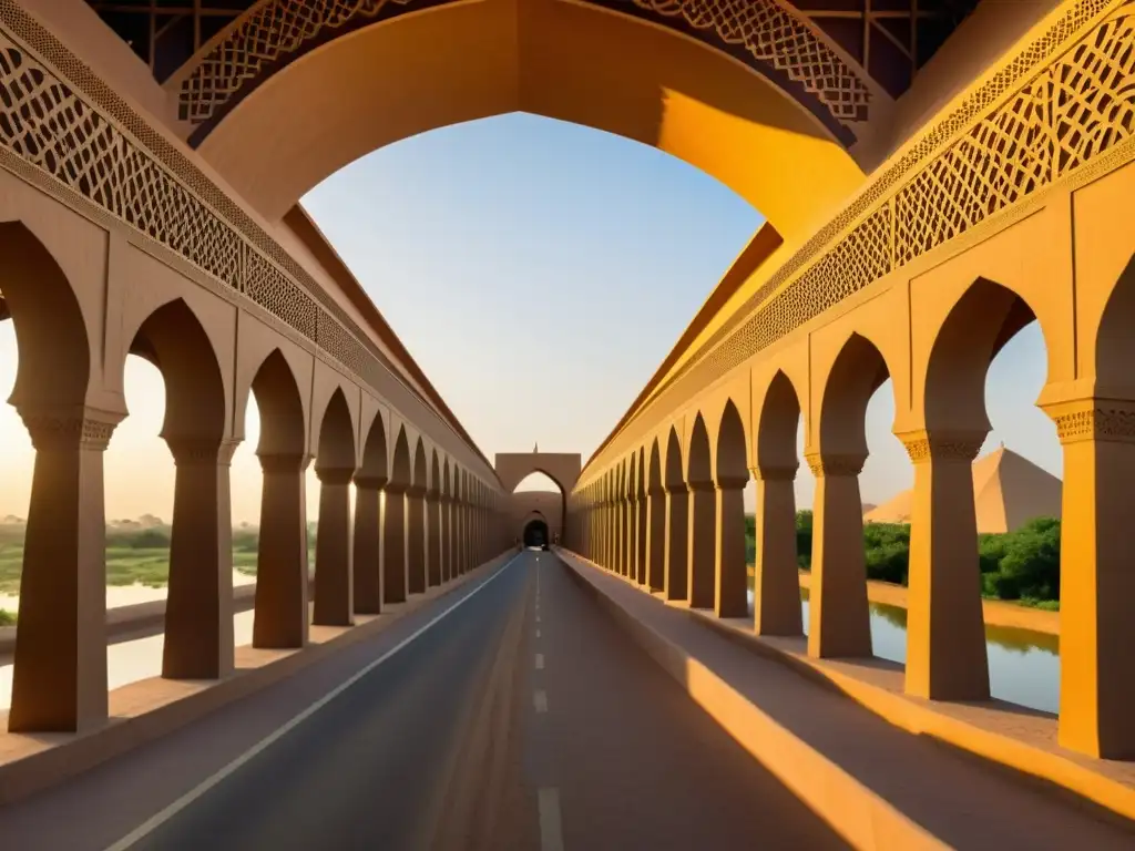 Puente icónico en Sudan con arquitectura y patrones Nubianos, simbolizando la historia cultural y conexiones entre comunidades diversas