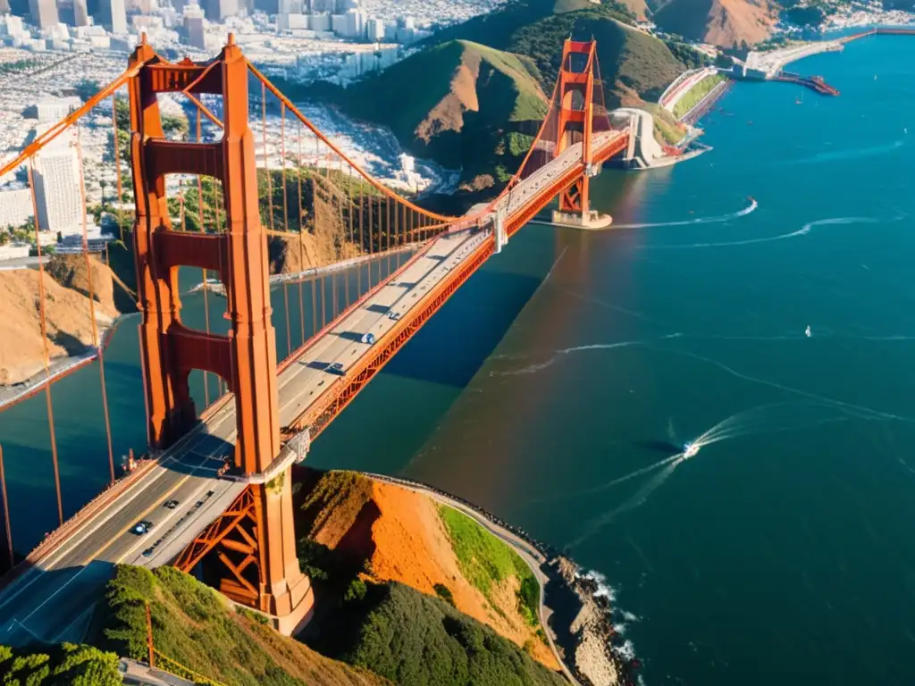 Puente icónico en San Francisco, resaltando su color rojo y la necesidad de conservación y mantenimiento para preservar su legado